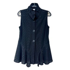 JOSEPH RIBKOFF Sleeveless Wire Collar Eyelet Ruffle Hem Blouse, Sz 6